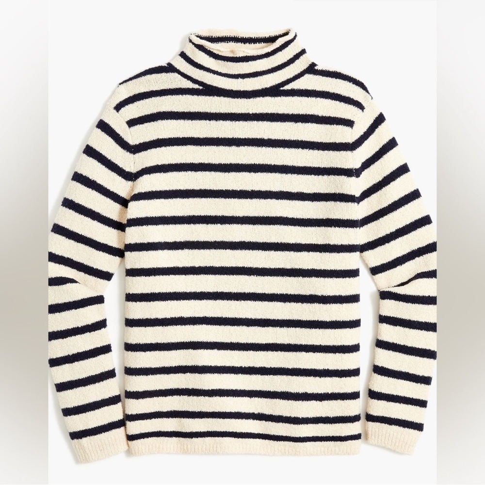 J. Crew Factory Cozy Rollneck Pullover Beach Sweater Striped Sz Medium blue